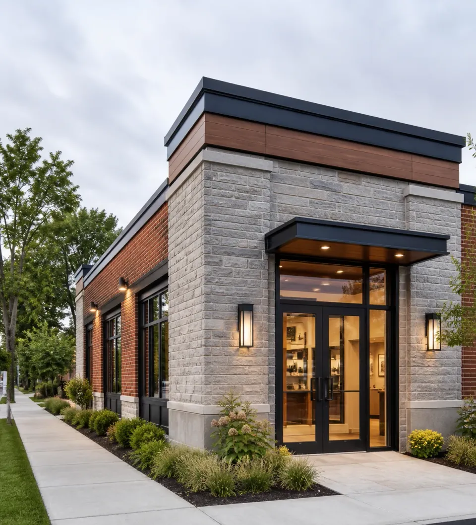 Completed small commercial office exterior