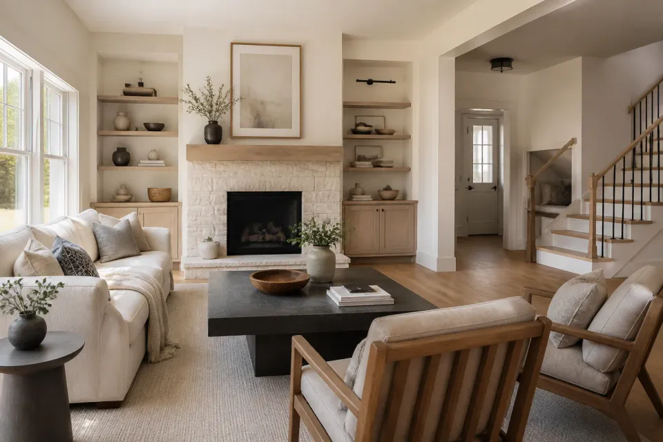 Completed contemporary residential renovation with custom millwork