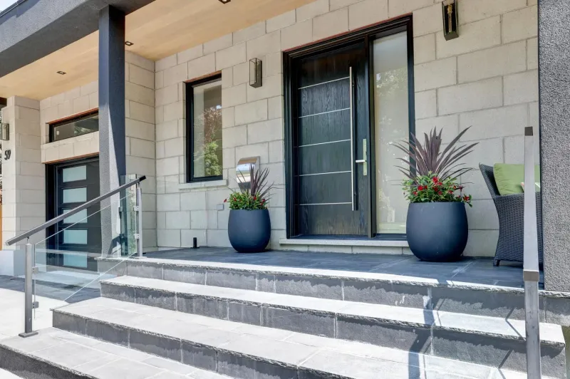 Front exterior of the completed Riverview home