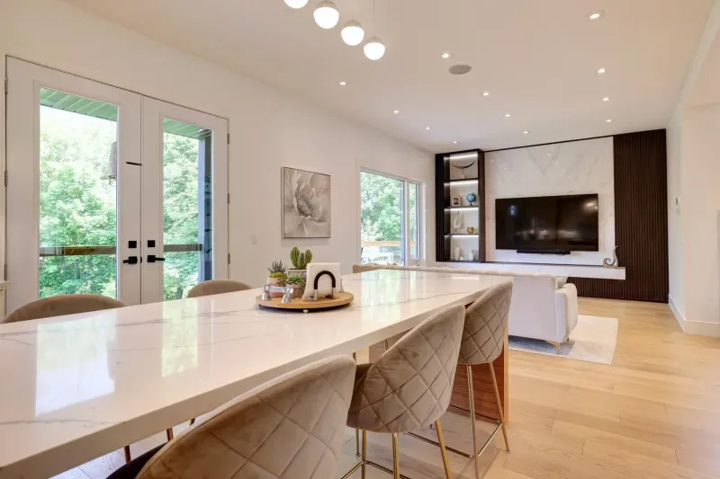 Riverview kitchen island with quartz counters